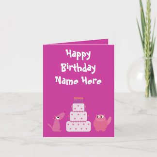 Cute Pink Cartoon Pets Birthday Animal Charity Karte