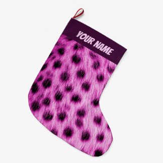 Cute Pink Cheetah Fur Look Add Your Name Großer Weihnachtsstrumpf