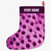 Cute Pink Cheetah Fur Look Add Your Name Großer Weihnachtsstrumpf (Rückseite)