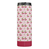 Cute Pink Cherry Pattern Personalised Thermosbecher (Rückseite)