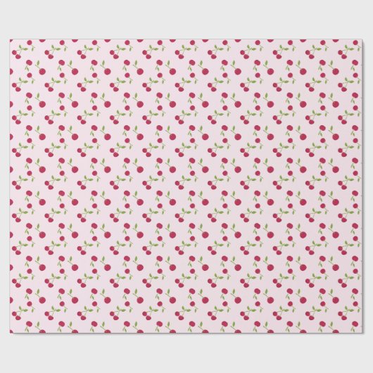 Cute Pink Cherry Retro Fruit Geschenkpapier (Flach)