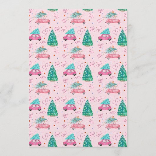 Cute Pink Christmas Car Tree Seamless Pattern Einladung (Vorderseite)