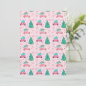 Cute Pink Christmas Car Tree Seamless Pattern Einladung (Stehend Vorderseite)