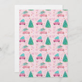 Cute Pink Christmas Car Tree Seamless Pattern Einladung (Vorne/Hinten)