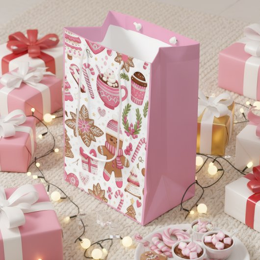 Cute Pink Christmas Gift Bag Mittlere Geschenktüte