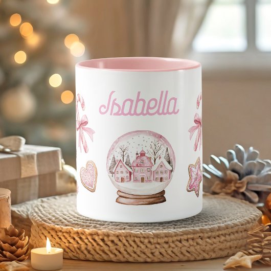 Cute Pink Christmas gingerbread Cookies Name Tasse
