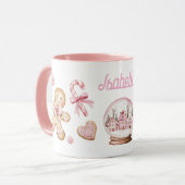 Cute Pink Christmas gingerbread Cookies Name Tasse (Vorderseite Links)
