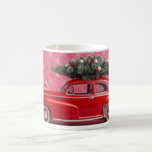 “Cute Pink Christmas Mug – Red Car & Tree Holiday Kaffeetasse (Mittel)