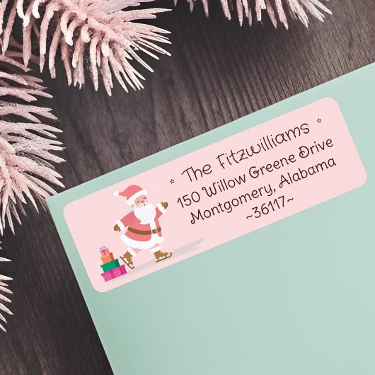 Cute Pink Christmas Santa Claus Ice Skating