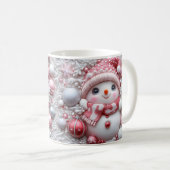 Cute Pink Christmas Snowman Mug | Cozy Winter Mug Kaffeetasse (VorderseiteRechts)