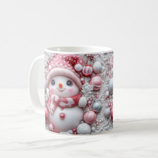 Cute Pink Christmas Snowman Mug | Cozy Winter Mug Kaffeetasse (Vorderseite Links)