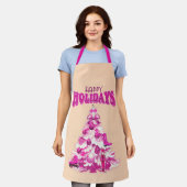 Cute Pink Christmas Tree Happy Holidays Schürze (Getragen)