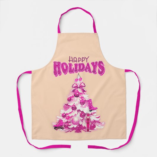 Cute Pink Christmas Tree Happy Holidays Schürze (Vorderseite)