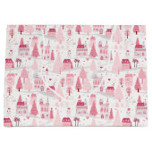 Cute Pink Christmas Village Snowy Day  Große Geschenktüte (Vorderseite)