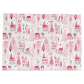 Cute Pink Christmas Village Snowy Day  Große Geschenktüte (Rückseite)