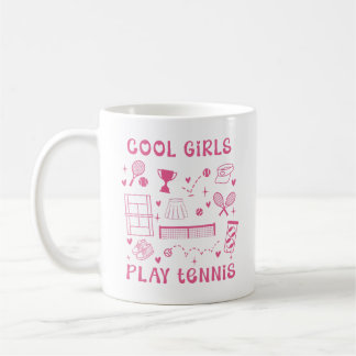 Cute Pink Cool Girls Play Tennis Girly Hearts Kaffeetasse