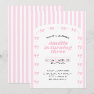 Cute Pink Coquette Bow 3rd Birthday Girl  Einladung
