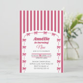 Cute Pink Coquette Bow Girl 9th Birthday  Einladung (Stehend Vorderseite)