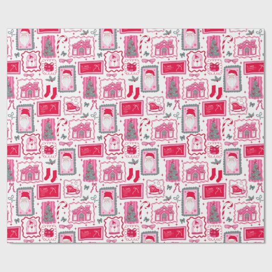 Cute Pink Coquette Frames Pattern Christmas Geschenkpapier (Flach)