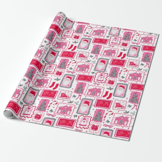 Cute Pink Coquette Frames Pattern Christmas Geschenkpapier (Ungerollt)