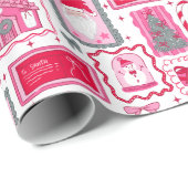 Cute Pink Coquette Frames Pattern Christmas Geschenkpapier (Rolleneckpunkt)