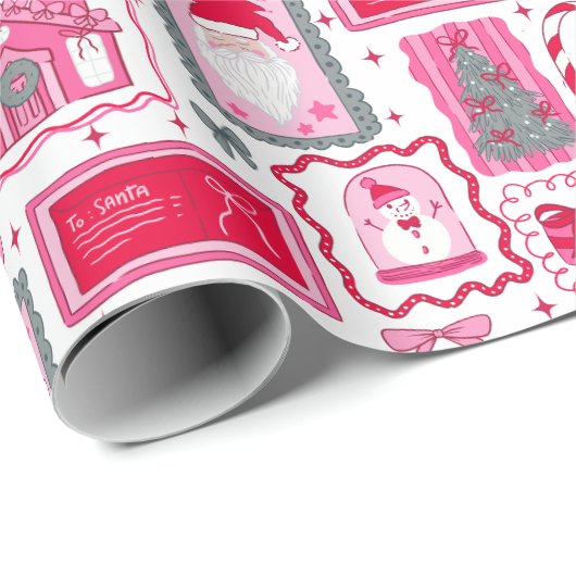 Cute Pink Coquette Frames Pattern Christmas Geschenkpapier (Rolleneckpunkt)