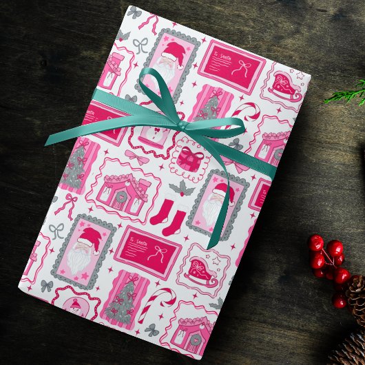 Cute Pink Coquette Frames Pattern Christmas Geschenkpapier