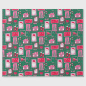 Cute Pink Coquette Frames Pattern Christmas green Geschenkpapier (Flach)