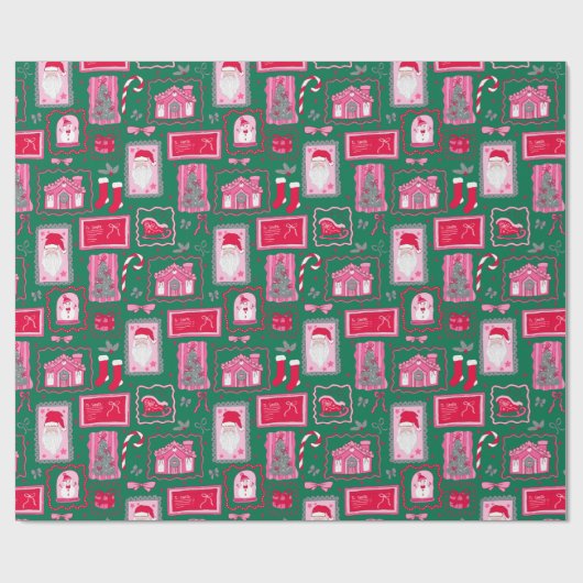 Cute Pink Coquette Frames Pattern Christmas green Geschenkpapier (Flach)