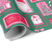 Cute Pink Coquette Frames Pattern Christmas green Geschenkpapier (Rolleneckpunkt)