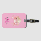 Cute Pink Crab Beach Monogram Gepäckanhänger (Vorderseite (Horizontal))