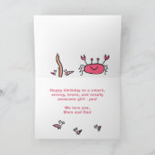 Cute Pink Crab Sea Animals Girl Happy Birthday   Karte (Innenseite)