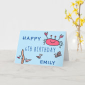 Cute Pink Crab Sea Animals Girl Happy Birthday   Karte (Gelbe Blume)