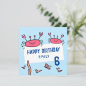 Cute Pink Crab Sea Animals Girl Happy Birthday Karte (Stehend Vorderseite)