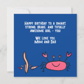 Cute Pink Crab Sea Animals Girl Happy Birthday Karte (Rückseite)