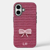 Cute Pink Crochet Bow Yarn Custom Name Case-Mate iPhone Hülle (Rückseite)