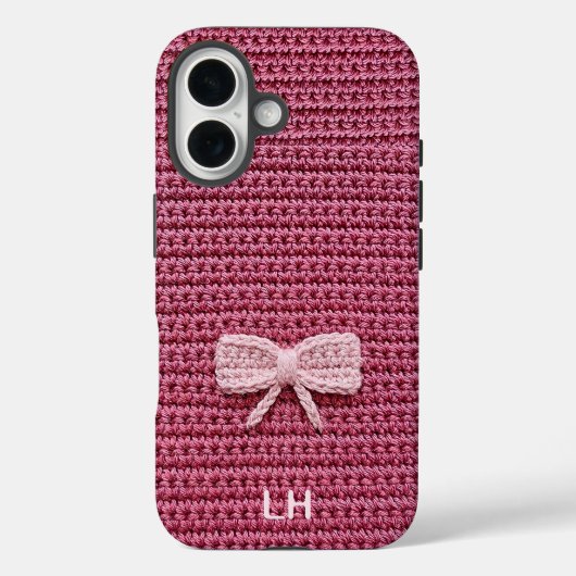 Cute Pink Crochet Bow Yarn Custom Name Case-Mate iPhone Hülle (Rückseite)