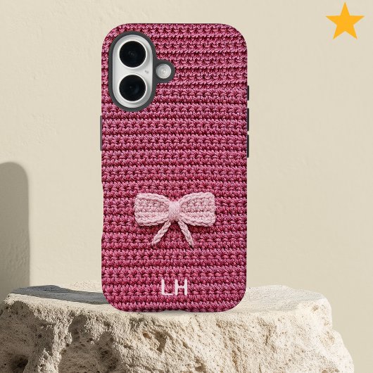 Cute Pink Crochet Bow Yarn Custom Name Case-Mate iPhone Hülle