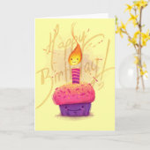 Cute Pink Cupcake & Candle Cartoon Birthday Card Karte (Gelbe Blume)