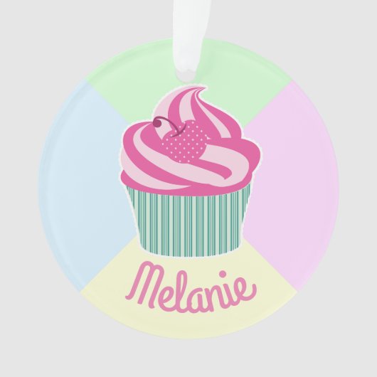 Cute Pink Cupcake Pastel Colors Personalised Ornament (Vorderseite)