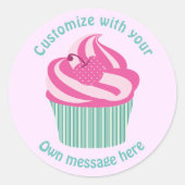 Cute Pink Cupcake Pastel Pink Custom Text Runder Aufkleber (Vorderseite)