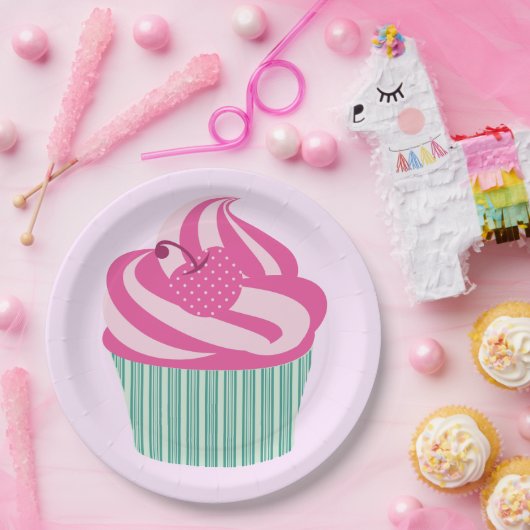Cute Pink Cupcake Pastel Pink Pappteller (Party)