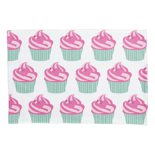 Cute Pink Cupcakes Pattern Pastel Pink and White Kissenbezug (Vorderseite-Links)