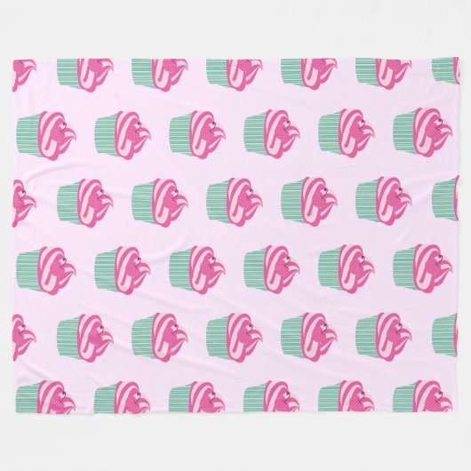 Cute Pink Cupcakes Pattern Pastel Pink Fleecedecke (Vorderseite (Horizontal))