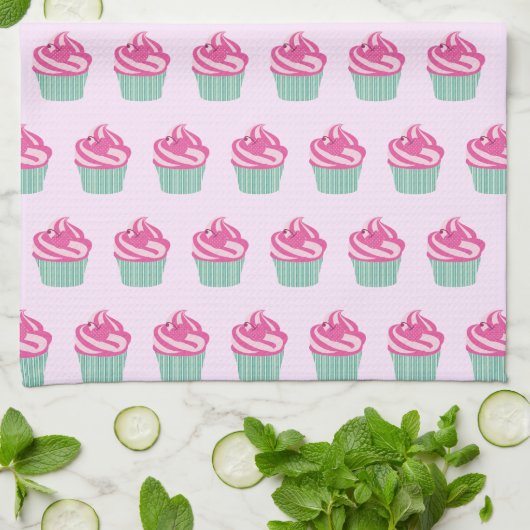 Cute Pink Cupcakes Pattern Pastel Pink Geschirrtuch (Gefaltet)
