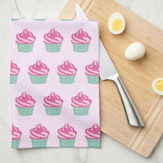 Cute Pink Cupcakes Pattern Pastel Pink Geschirrtuch (Viertel Falte)