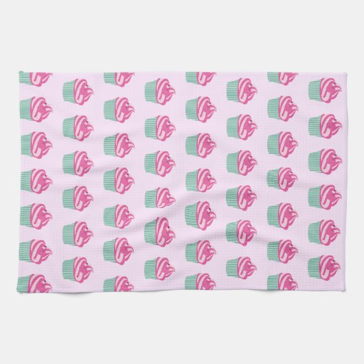 Cute Pink Cupcakes Pattern Pastel Pink Geschirrtuch (Horizontal)