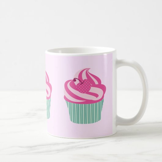 Cute Pink Cupcakes Pattern Pastel Pink Kaffeetasse (Rechts)