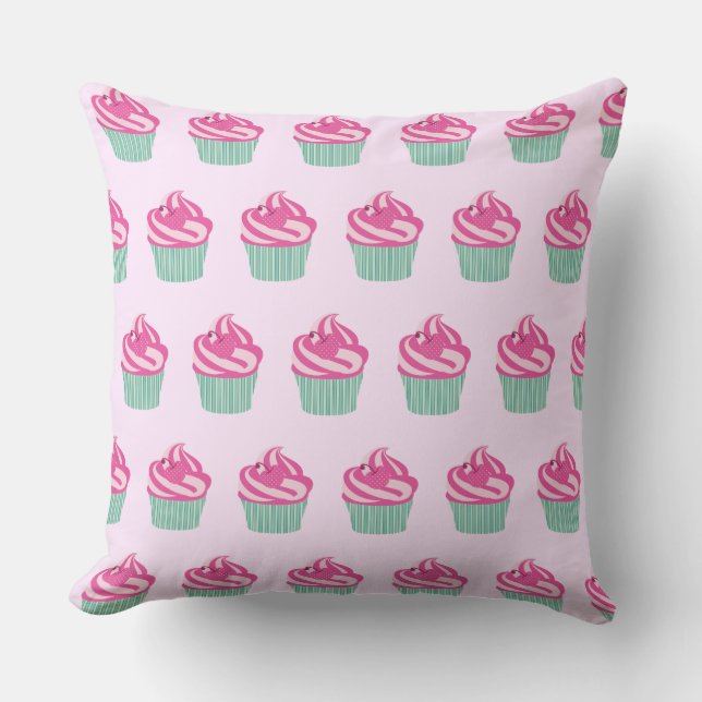 Cute Pink Cupcakes Pattern Pastel Pink Kissen (Vorderseite)