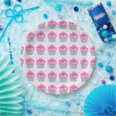 Cute Pink Cupcakes Pattern Pastel Pink Pappteller (Party)